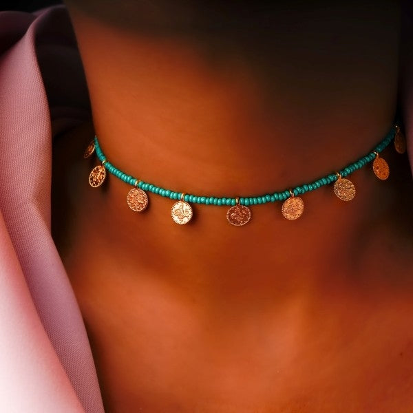 Fancy pearl choker firozi